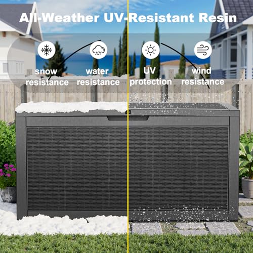PatioZen 100 Gallon Resin Deck Box, Lockable Patio Outdoor Storage Box for Furniture, Garden Tools and Tools Storage, Waterproof Outside Storage Boxes - Black - color: Black, size: 100 Gallon