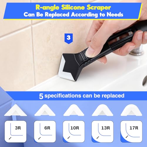 Silicone Caulking Tool Kit 3 in 1, Glass Glue Angle Scraper, Stainless Steelhead Caulk Remover and Sealant Scraper, for Kitchen Bathroom Window and Frames Sealant Seals - style: Classic with Scraper — Set