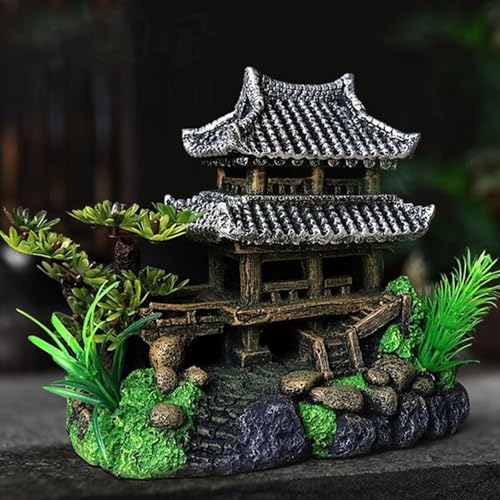 Resin Castle Decorations Chinese Landscape House Model Resin Fish Tank Decoration Traditional Castle Aquarium Ornament Simulation - color: A, size: 1.0*1.0*1.0