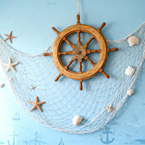 2 Pack Natural Fish Net Decorations for Party, Natural Cotton Hawaiian Party Fishing Net Decorative, Nautical Themed Cotton Fishnet Under The Sea Pirate Ocean Beach Halloween Decor