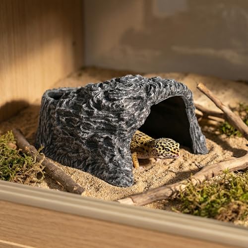Extra Large Reptile Hideouts Cave, Resin Tortoise Hide Cave, Rock Basking Habitat Decor for Bearded Dragon, Leopard Gecko, Snake, Turtle, Lizard, Frog, Terrarium Aquarium Hideout(Large Size) - size: 9.3*8.1*5inch