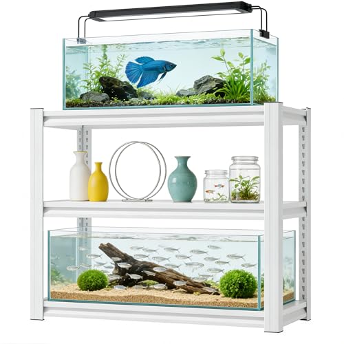 3-Tier Metal Aquarium Stand, 34" W x 18" D x 31.5" H, Adjustable Heavy Duty Fish Tank Rack, 660 lbs Capacity, Antique White (Antique White) - color: Antique White