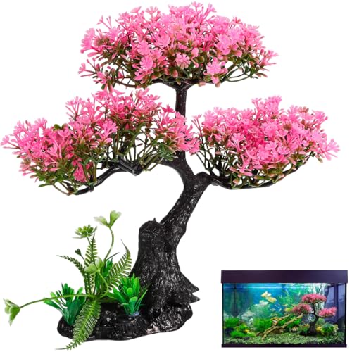 Didiseaon Aquarium Decor Artificial Plants Tree Set 11.4 Inch Plastic Plants for 10-55 Gallon Fish Tank Decoration Pink Simulation Aquarium Tree Betta Fish Bowl Ornaments Home Office Decor