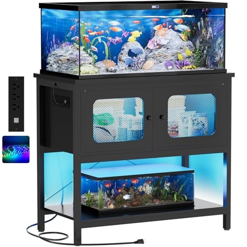 iSunirm 40-50 Gallon Fish Tank Stand, Aquarium Stand with Cabinet Accessories Storage, Heavy Duty Metal Frame, Reptile Terrarium Stand, 37.5" L*18.89" W Tabletop, 880LBS Capacity, Black