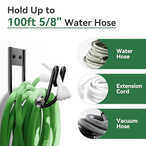 Black Metal Garden Hose Holder - Wall Mounted Water Hose Holder - Hose Hanger Heavy Duty for Water Hose Extension Cords Vacuum Hose (2 Pack) - size: 2 Pack