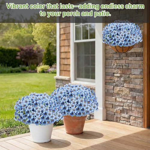Artificial Flowers Fake Plants for Outdoors Spring Decoration, 13Bundles Silk Realistic UV Resistant Faux Flowers for Outside Planter Porch Yard Patio Garden Home Indoor, Blue - color: Blue, size: Artificial Flowers(13 Pcs)