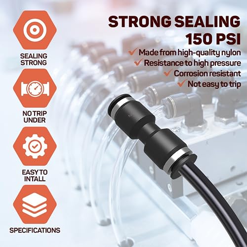 3/8 Push To Connect Fittings Tee Air Line Fittings Quick Connect Air Hose Pneumatic Fittings (pack Of 10) - color: Black-Tee, size: 3/8" OD 10 PCS