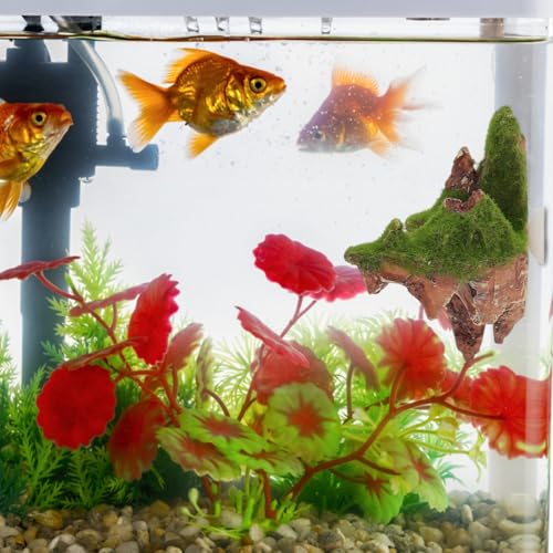 POPETPOP Floating Aquarium Rock Decorations, Set of 2 Suspended Moss Stones for Fish Tank, Avatar Style Floating Island Mountain, Yellow Ethereal Landscape Decor with Suction Cups