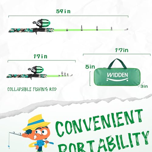 Kids Fishing Pole, Portable Telescopic Kids Fishing Poles for Boys and Girls, Fishing Rod and Reel Combo Kit with Tackle Box, and Fishing Net, Best Fishing Pole for Toddler Youth - color: Green+Green