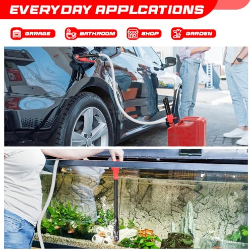 Portable Transfer Pump Battery Operated Electric Siphon Pump for Gas, Fuel, Diesel, Water Transfer 2.4 GPM Flow Oil Extractor, 47 Inches Hose-Easy to Use Hand Fuel Pump, Multi-Use Transfer Pump(Red) - size: 1 Pack Red 2