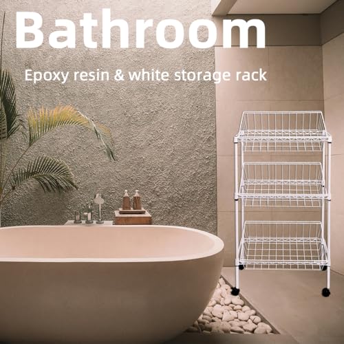 NSF white 3-layer storage rack, kitchen basket rack, vegetable tableware sorting, laundry room dirty clothes storage, detachable storage basket, multifunctional household epoxy resin - size: 3-White DIY basket