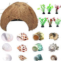 SINKOO Hermit Crab Shells Natural Coconut Shell Hut Artificial Plants 19 PCS Decoration Supplies House Tank