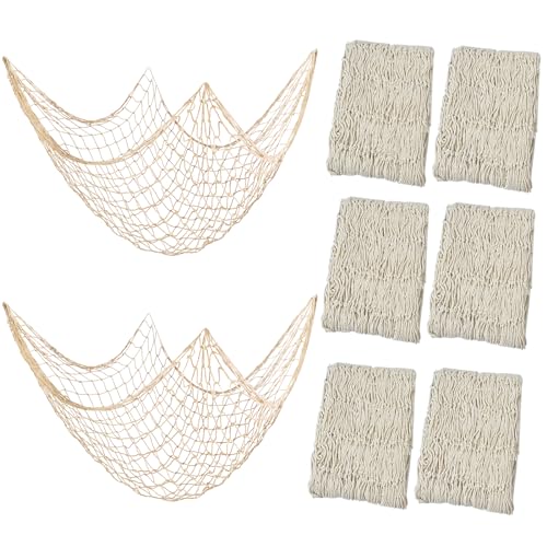 6 Pack Fish Net Decorations for Party, 80x40 Inch Natural Cotton Fishing Net Decor for Under The Sea Hawaiian Beach Party, Thick Nautical Netting for Wall Table Ceiling Decoration - color: Beige-6 Pcs
