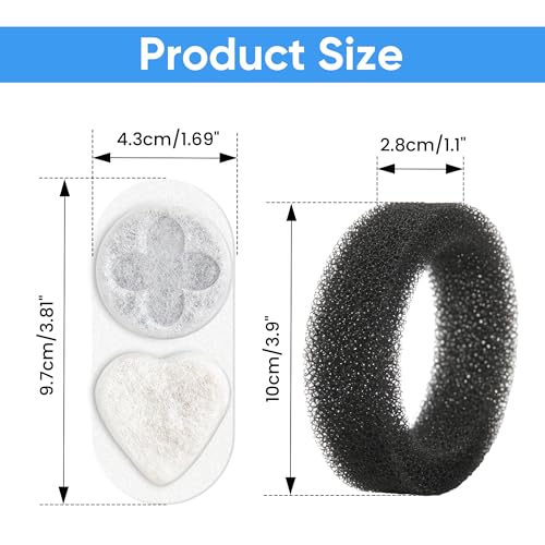 Upgrade Cat Water Filter Replacement Compatible with APAUK 108oz/3.2L Cat Fountain, Individually Packaged,Triple Filtration Carbon Filters for Pet Fountain, Includes 8 Filters and 8 Sponges