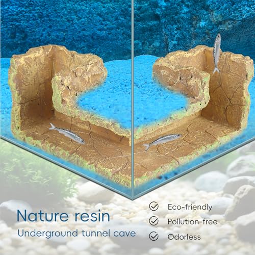 VEELAM Fish Tank Corner Underground Hideout Cave Decor for Fish Shrimp Hiding Breeding, Aquarium Resin Decorations,Rock Style - style: Rock
