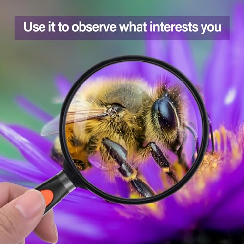 Feosky Handheld Reading Magnifier, 10X Magnifier, 75mm Shatterproof Lens, Non-Slip Handle for Adults Close Work, Seniors Reading and Nature Exploration, Hobby Observation(Orange/Black) - color: Orange, size: 75mm