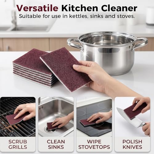 Carborundum Sponge Pads, Heavy Duty Scouring Sponges for Stainless Steel Pans, Reusable Cleaning Scrub Pads, Removes Grease Stains, Kitchen Dish Cleaning Tools (20)