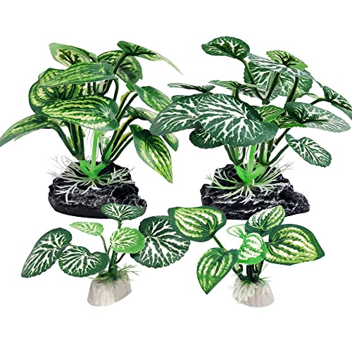 4PCS Aquarium Plants Betta Fish Tank Decorations Small Size Soft Faux Silk Aquarium for Hiding Fish Reptil - color: A-4pcs Set/Green