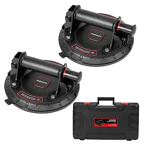 DEWINNER 8" Glass Suction Cups - Heavy-Duty Vacuum Glass Lifter for Tiles and Granite - 660lbs Load Capacity - 2 Pack Industrial Suction Cup with Carry Case - color: Black2