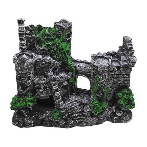 Aquarium Resin Castle Decor, Large Ancient Stone Castle Fish Tank Ornament with Caves & Tunnels, Realistic Hideout for Betta Fish, Guppies, Shrimp, Turtles (Freshwater & Saltwater Safe)