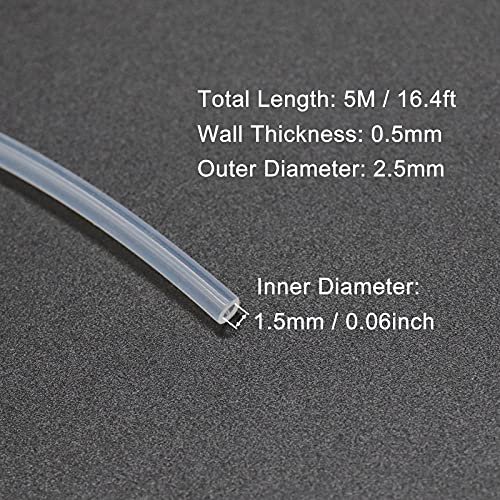 Silicone Tubing, 1.5mm ID x 2.5mm OD, 16.4ft (5m) Length, Flexible Silicone Rubber Tube Water Air Hose Pipe for Pump Transfer Transparent - size: 1.5mm ID x 2.5mm OD