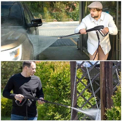 Pressure Washer Gun with 5 pcs Quick Connect Nozzles,Compatible with Karcher, Ryobi,Powerstroke,Greenworks, Husky, Raptor Blast,Electric Power Washer,with M22-14mm and M22-15mm Fitting Replacemen