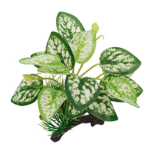 WishLotus Aquarium Plant Decoration, Plastic Artificial Plant Reptile Fish Tank Landscaping Water Plants Decoration with Sturdy Resin Base for Fish Tank/Aquarium Landscape Decoration (1, Green)
