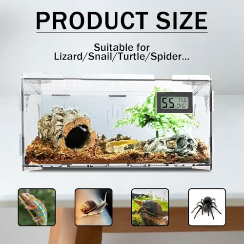 Acrylic Reptile Breeding Box Terrarium Cage Tank, 15.7"x9.9"x7.1", with Temperature Hygrometer, for Small Reptiles, Snakes, Insects, Home Office - size: Reptile-Tank-L(No Tray)