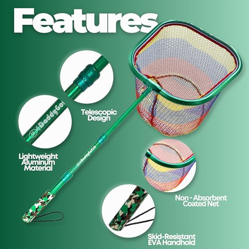 DaddyGoFish Kids Fishing Net - Extendable Telescopic Landing Net for Boy Girl Children Catching Small Fish Crab Shrimp Minnow Dragonfly Beach Pier Lake River Ocean - color: Style 3 (2 Pack, Green + Green)