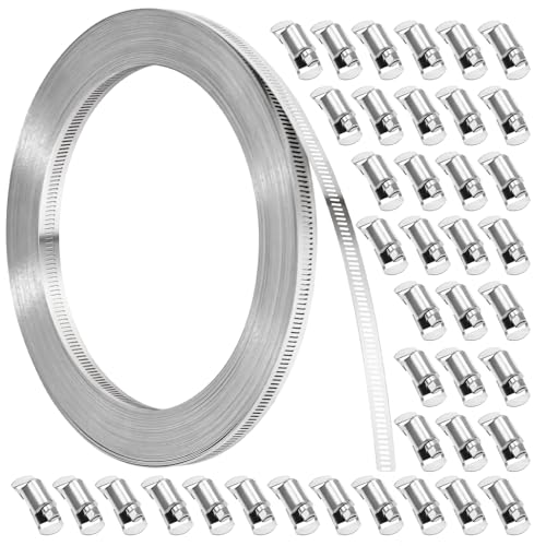 Hose Clamps, DIY 100 FT Metal Strap + 40 Fasteners, Hose Clamps Stainless Steel, Large Adjustable Hose Clamp Pipe Clamp for Pipe Automotive Mechanical Applications - size: 100 FT Metal Strap + 40 Fasteners