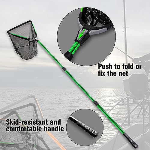 Fiblink Folding Aluminum Fishing Landing Net Fish Net with Extending Telescoping Pole Handle - style: Green:59-118 Inches (Extend Length)