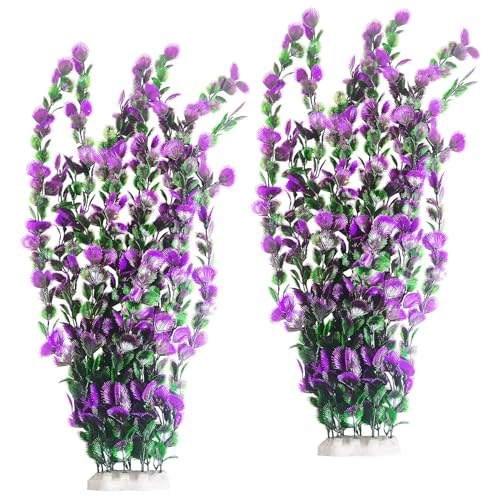 Hamiledyi Purple Green Serrated Leaf Tall Aquarium Plastic Plants Artificial Fish Tank Plant Aquarium Decor Extra Large Lifelike Aquatic Plant Suitable for Saltwater and Freshwater 21.6-inch Tall 2Pcs - color: B*2 Pcs, size: 21.6 in