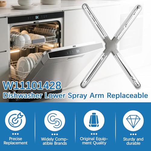 W11101428 Dishwasher Lower Wash Arm，W10665718 Bottom Spray Bar Part, Compatible with Whirlpool Kitchenaid Jenn-Air, Replaceable W10406822,W10858786 Lower Wash Arm Replaces