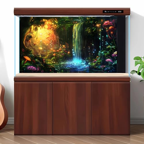 Fantasy Forest Aquarium Background Magic Waterfall Enchanted Forest Fish Tank Background Waterfall Stream Vibrant Flora Reptile Tank Backgrounds Sunray Mushroom Oasis Terrarium Backgrounds 24x12in - color: Orange_Green, size: 24(W)x12(H)inches/ 60(W)*30cm