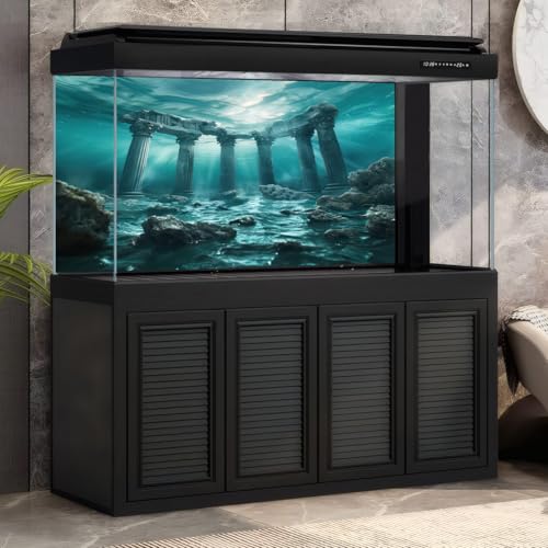 Under The Sea Aquarium Background Underwater Marine Ruins Ancient Structures Fish Tank Background Coral-Encrusted Artifacts Stunning Ocean Terrarium Backgrounds Diving Theme Tank Backgrounds 24x12in - color: Dark Blue, size: 24(W)x12(H)in