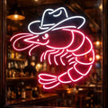 Cowboy Shrimp LED Neon Sign, Western Shrimp Neon Sign, Seafood Shop Accent, Bar Game Room Decor, For Bar, Restaurant, Seafood Shop, Man Cave, Western Decor, Gifts for Seafood Lovers