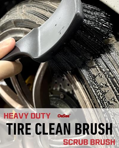 oesee Professional 4 Pack Long Handle Wheel Brush Kit for Cleaning Wheel and Tire- 2X Soft Wheel Cleaning Brush, Detailing Brush and Stiff Tire Brush, Bendable& Durable Wheel Rim Cleaner Brush Set - color: 4 Pack (Red & Black)