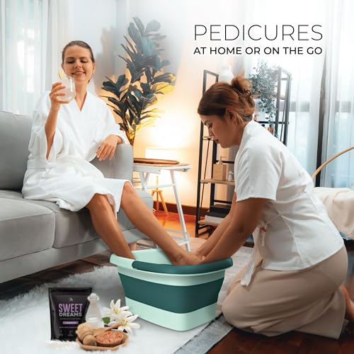 Mantello Collapsible Foot Bath Foot Soaking Tub | Portable Foot Spa Pedicure Bowl | Large Basin to Soak & Wash Feet | Folding Bucket with Carry Handle | White & Grey, Blue, Green [Green] - color: Collapsible Tub Green