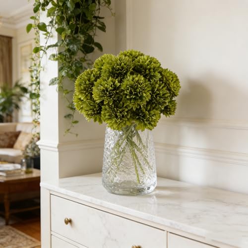 Kimura's Cabin 20pcs Green Artificial Flowers Silk Fake Chrysanthemums Flower Faux Mums Ball Flowers,Wedding Bouquets Home St Patricks Day Decor Floral Arrangement Table Centerpiece - color: Green