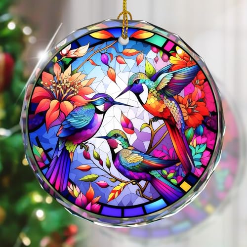 Hummingbird Stained Glass Ornament - Christmas Tree Decoration, Gift Exchange Present Idea - color: Hummingbird