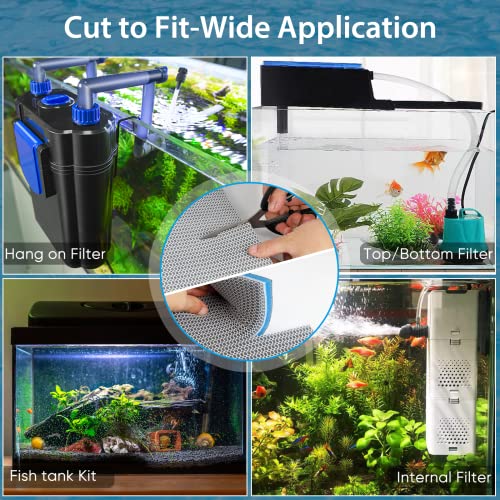 Aquarium Filter Media, Upgraded 8-Layer Filter Sponge Pad for Fish Tank and Pond, Super Filtering Effect, Cut to Fit, Reusable and Washable Aquarium Filter Floss (11.8” x 47.2” x 0.8")