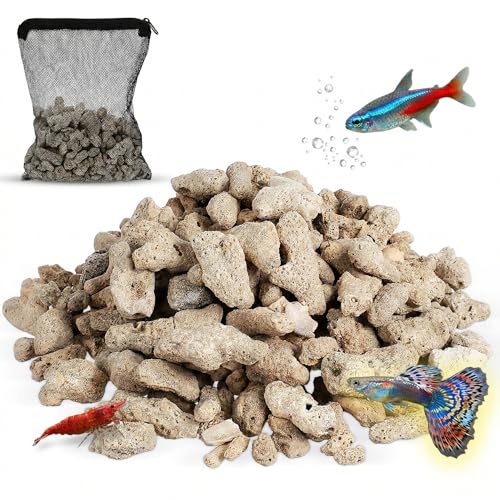 Veemoon Aquarium Coral Filter Fish Tank Natural Crushed Coral Media Substrate Bio Ceramic Aquarium Filtration Media for Freshwater Saltwater Pond Tank Reusable Filter Raise Ph with Bags (1.1lb/500g)