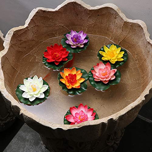 5pcs Floating Foam Lotus Flowers with Lily Pads, Artificial Pond Plants Ornaments for Pool Aquarium Water Decoration, Colorful