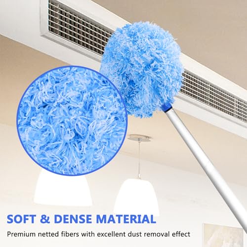 Ceiling Fan Cleaner Duster Reusable Microfiber Ceiling Fan Blade Cleaner Removable Duster with Extension Pole Adjusts 13 to 49.7 Inch for Cleaning Walls Furniture Door Window Top (Blue White) - color: Blue White