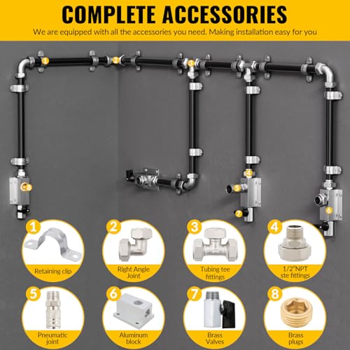 Shop Air Line Kit,Black 3/4 Inch x 100 FT Compressed Air Piping System,HDPE Tubing and Aluminum Outlet Blocks,Air Line Tubing Kit, for Shop,Garage - size: 100FT