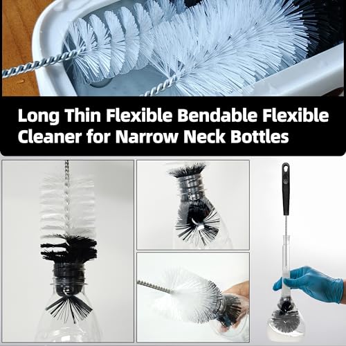 2 Pcs Bottle Brushes Set, Long Thin Flexible Bendable Flexible Cleaner for Narrow Neck Bottles, Water/Wine/Beer/Baby Bottles, Pipes, Tubes, Hoses, Teapots - Bendable & Dishwasher Safe