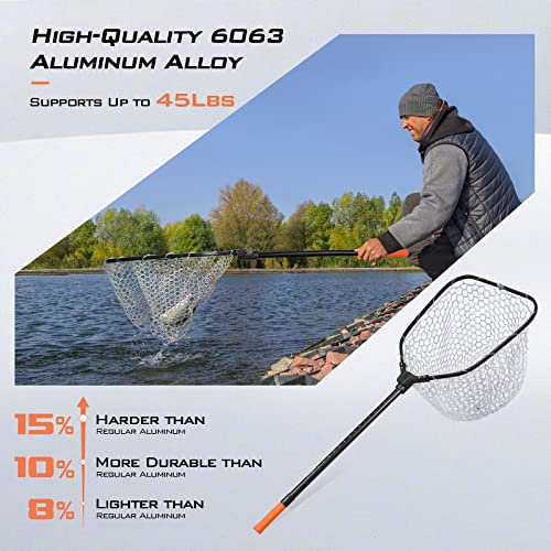KastKing Brutus Fishing Net, Foldable Extendable Fish Landing Net, Lightweight & Portable Fishing Net with Soft EVA Foam Handle, Holds up to 44lbs/20KG, Fish-Friendly Mesh for a Safe Release - size: 75" Total Length(extendable), style: Silicone Net Combo