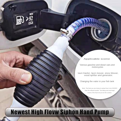Multifunction Siphon Hand Pump, High Flow Siphon Hand Pump Portable Manual Fuel Transfer Pump for Gas Gasoline Petrol Diesel Oil Liquid Water Fish Tank with 2M Syphon Steel Hose