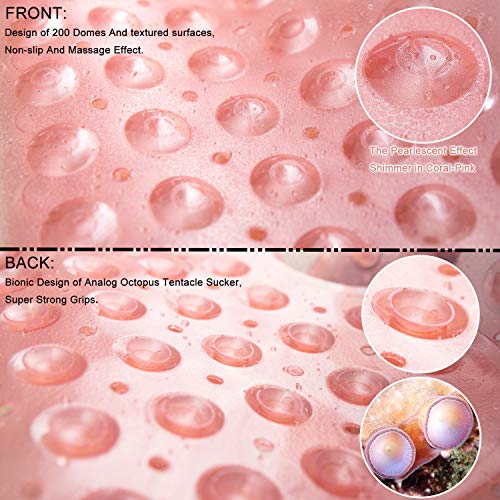 TEESHLY Bathtub Mats for Shower Tub, Extra Long Non-Slip 39 x 16 Inch Bath Mat with Drain Holes and Suction Cups, BathMat for Bathroom with Machine Washable (Clear Coral Pink) - color: Clear Coral Pink