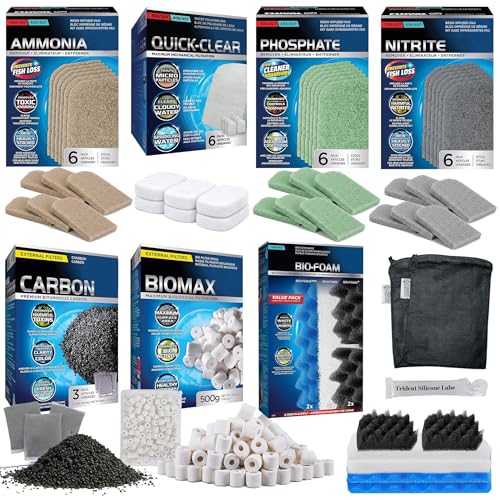 36 Pcs 406/407 Filter Media Canister Filter Maintenance & Replacement Filter Media Kit, Quick Clear, Carbon Bags (300g), Biomax (500g), Bio Foam, Phosphate-Ammonia-Nitrite Remover, Including Mesh Bags